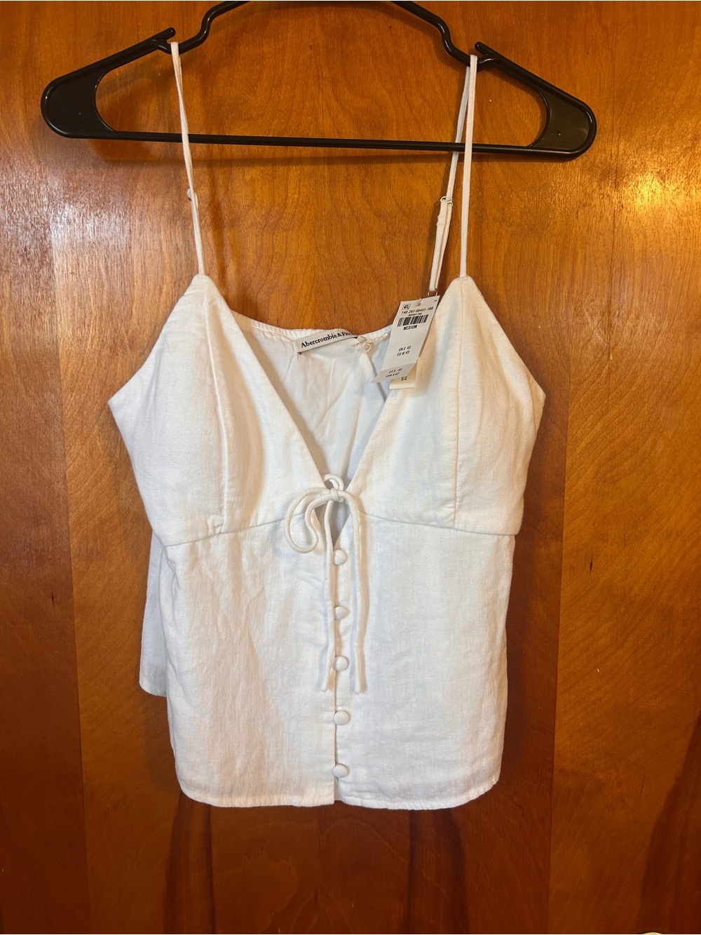 Abercrombie & Fitch White Linen-Blend Spaghetti Strap Cami